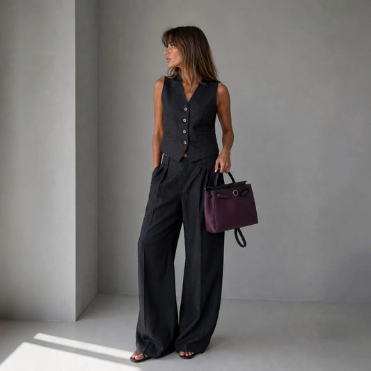 ✨Bronladies Elegant Linen & Cotton Co-Ord Set for Women – Chic Summer Waistcoat & Trousers Outfit for Office & Everyday Wear