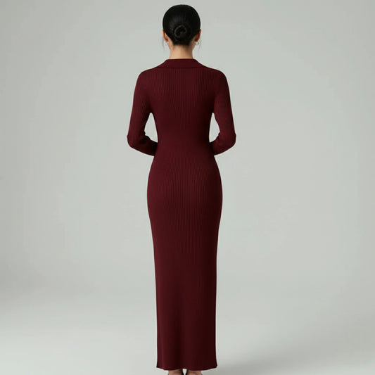 SINGREINY Women Korean Knitted Dress Long Sleeve V Neck Elastic Slim Pencil Dresses 2021 Autumn Sexy Bodycon Split Sweater Dress