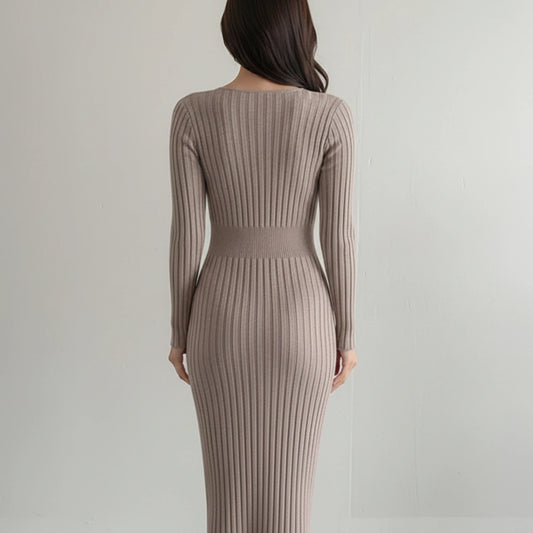 Sweater Knit Dress For Women Vintage Knitting Package Hip Elegant Lady Knitwear Elasticity Women's Autumn Winter Midi Dresses