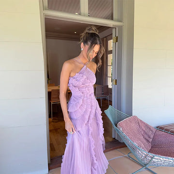 ✨ Lotus Edge Maxi Dress – Elegant Pleated Halter Neck Holiday Maxi Dress for Women ✨