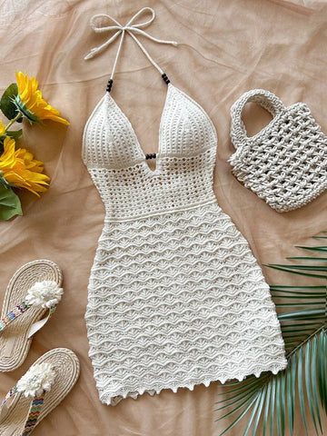 Sexy Gradient Bodycon Summer Dress with V-Neck & Wooden Bead Detail | Elegant Open Back Holiday Dress for Women