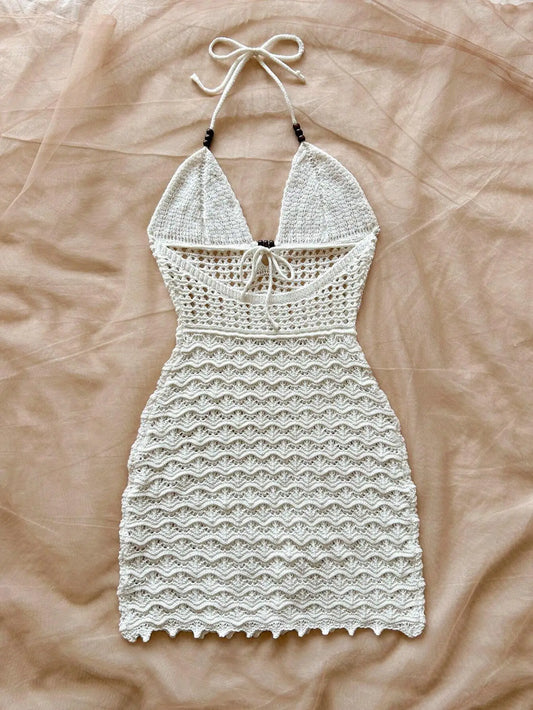 Sexy Gradient Bodycon Summer Dress with V-Neck & Wooden Bead Detail | Elegant Open Back Holiday Dress for Women
